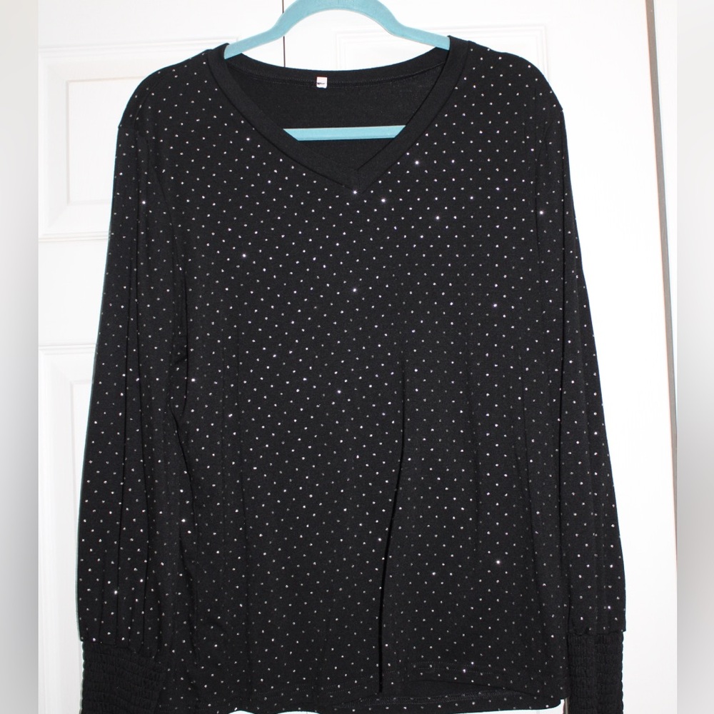 Source Unknown Black Sequin Long Sleeve Blouse